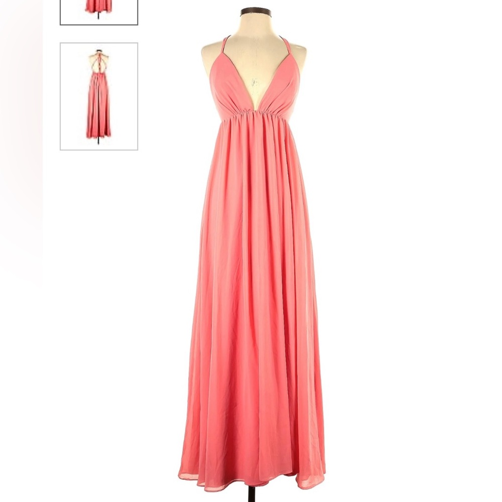 Lulus peach long maxi dress, strapless size medium